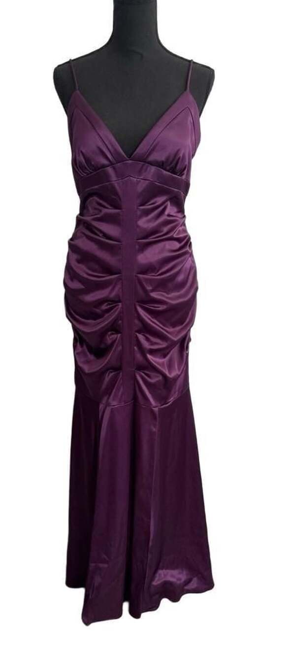 Blondie Nites Purple Satin Ruched Evening Gown, Size 11/L — Formal Prom Dress